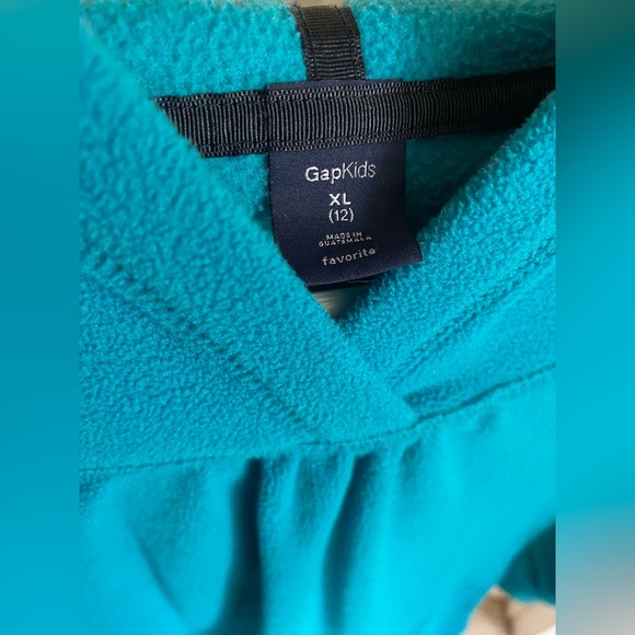 GapKids Girl’s XL 12 Fleece Tunic Pullover Hoodie Pockets Pink / Turquoise - Picture 7 of 9